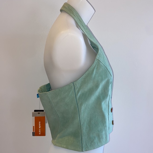 WILSONS LEATHER Floral Jewelled Aqua Suede Bustier - Picture 5 of 13